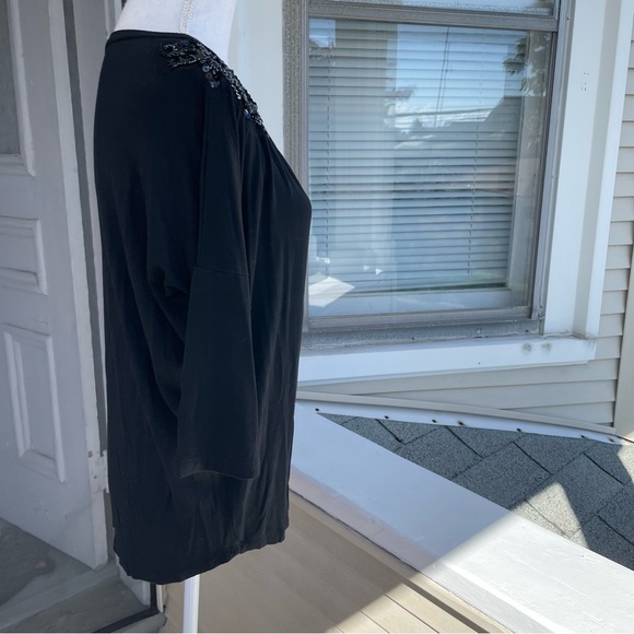 Soprano Black Shirt with Beaded Shoulder Detail Size L - Picture 2 of 12
